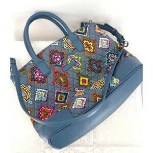 Vera Bradley Gray Quilted Crossbody Bag With Multicolor Geometric Patterns & Adj